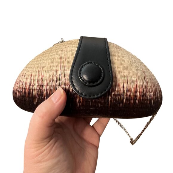 Le Sac For Kultura Small Woven Natural Fibre Hard Case Purse Silver Chain Strap - Picture 5 of 13